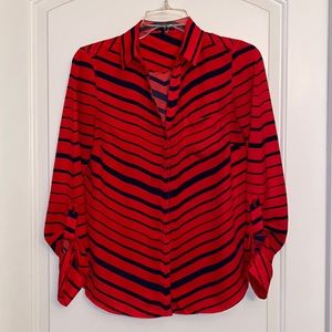 Red & Navy Blue striped blouse